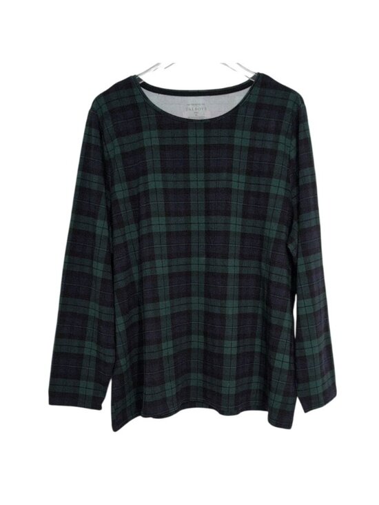 Talbots Tops - Talbots Blackwatch Plaid Tee Womens Plus Size 3X Green Blue Cotton Stretch Casua